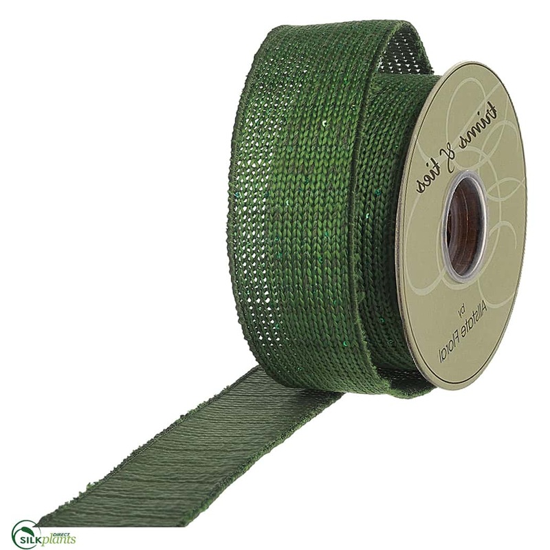Silk Plants Direct Glittered Knitted Ribbon – Green – Pack of 6 Green