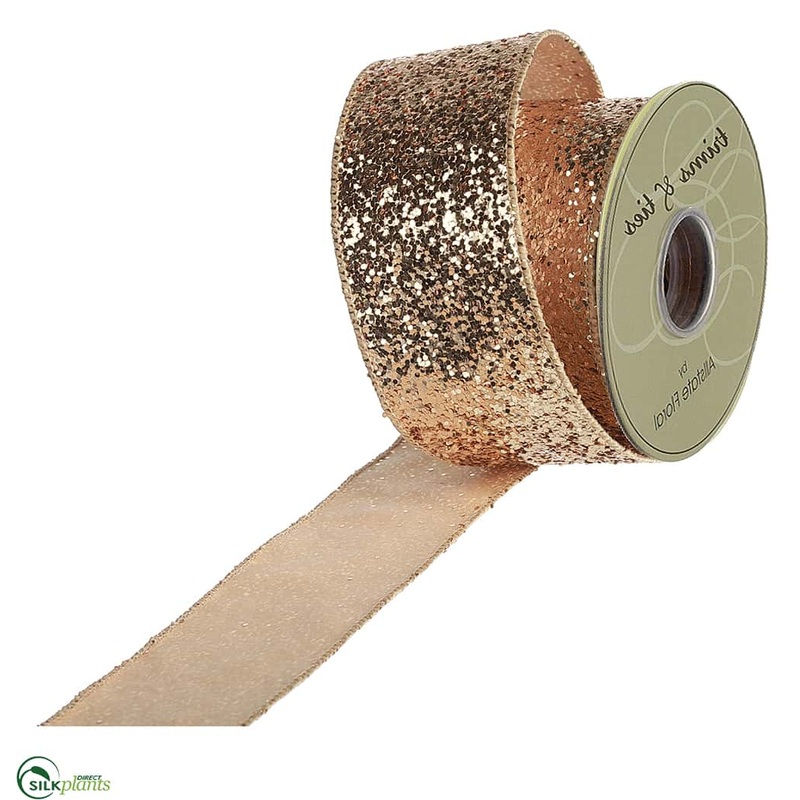Silk Plants Direct Glittered Ribbon – Gold – Pack of 6 Gold
