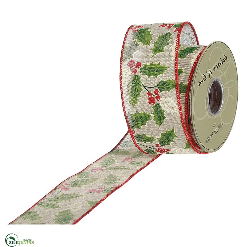Silk Plants Direct Holly, Berry Ribbon Red – Green Beige – Pack of 6 Green Beige