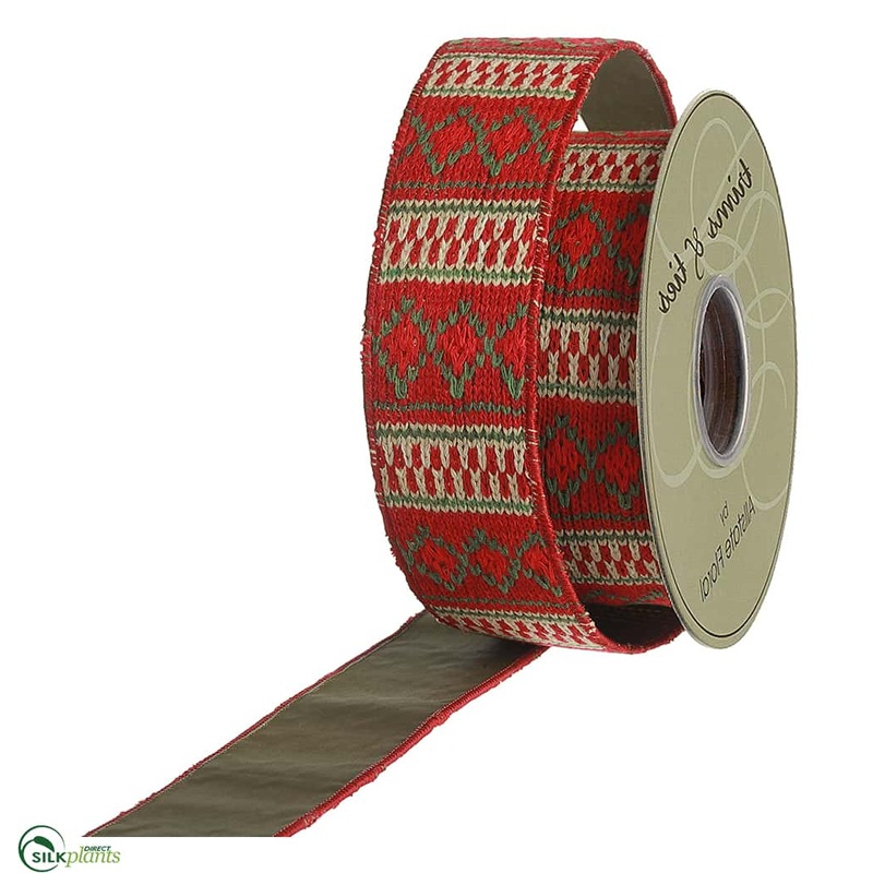 Silk Plants Direct Knitted Ribbon – Red Green – Pack of 6 Red Green