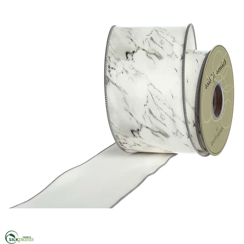 Silk Plants Direct Marble Pattern Ribbon – White Gray – Pack of 6 White Gray