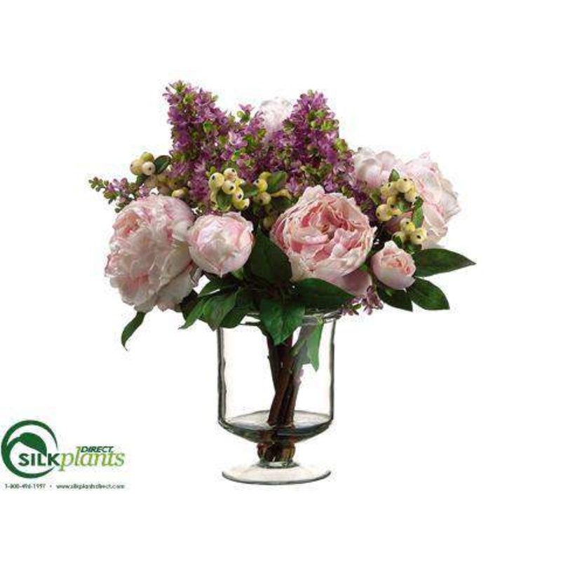 Silk Plants Direct Peony, Lilac, Berry – Pink Green – Pack of 2 Pink Green