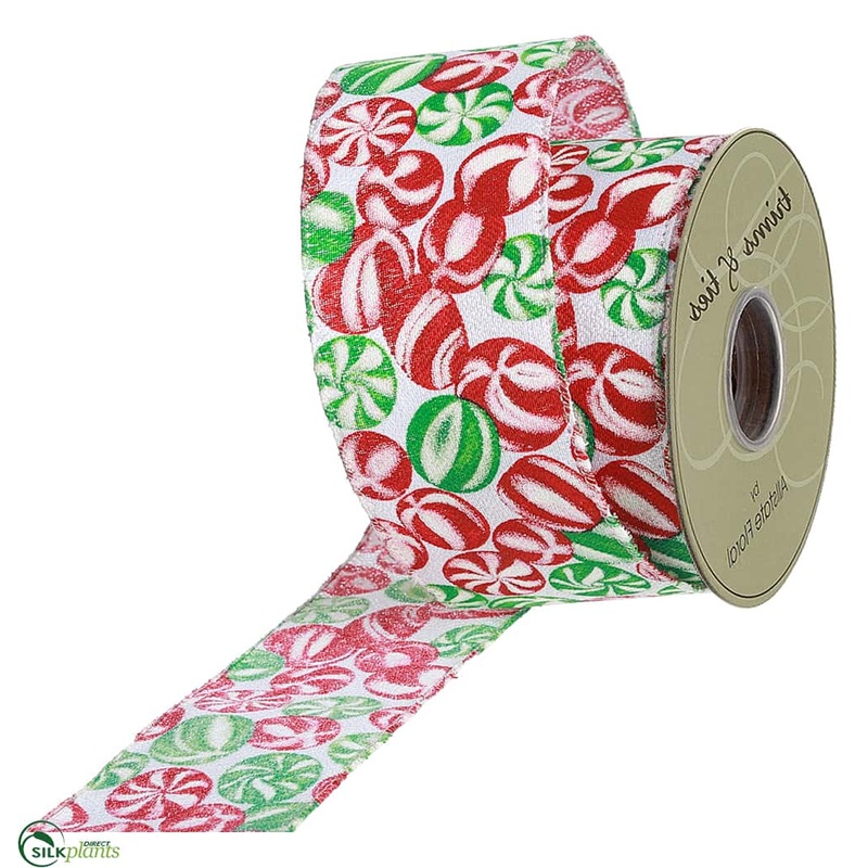 Silk Plants Direct Peppermint Candy Ribbon – Red Green – Pack of 6 Red Green