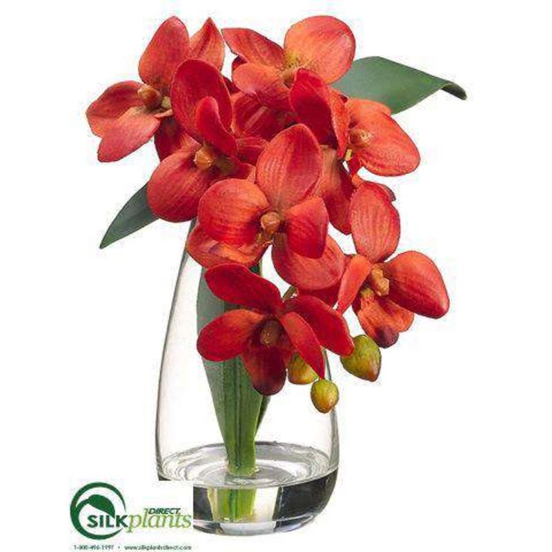 Silk Plants Direct Phalaenopsis Orchid Plant – Orange – Pack of 4 White