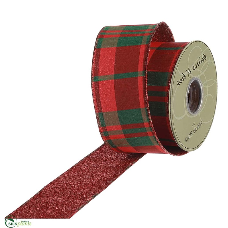 Silk Plants Direct Plaid Ribbon – Red Green – Pack of 6 Red Green