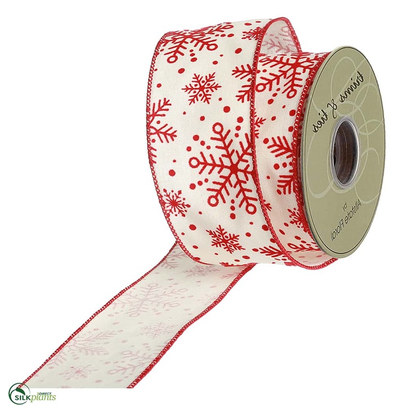 Silk Plants Direct Snowflake Ribbon – Red White – Pack of 6 Red White