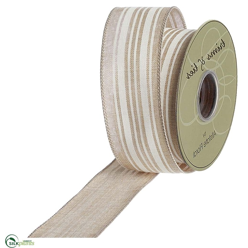 Silk Plants Direct Stripe Linen Ribbon – Beige White – Pack of 6 Beige White