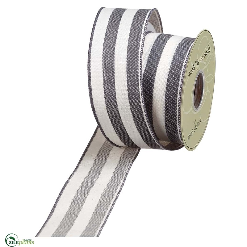 Silk Plants Direct Stripe Linen Ribbon – Gray White – Pack of 6 Gray White