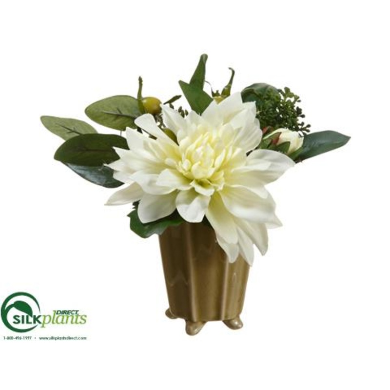Silk Plants Direct Dahlia, Sedum – White – Pack of 6 White