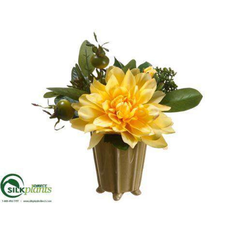 Silk Plants Direct Dahlia, Sedum – Yellow – Pack of 6 Yellow