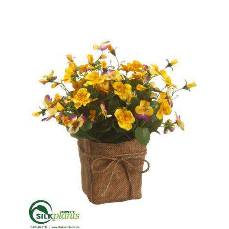 Silk Plants Direct Pansy – Yellow Violet – Pack of 6 Yellow Violet