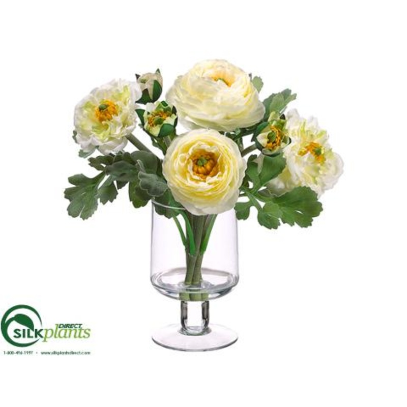 Silk Plants Direct Ranunculus – Cream Green – Pack of 4 Cream Green