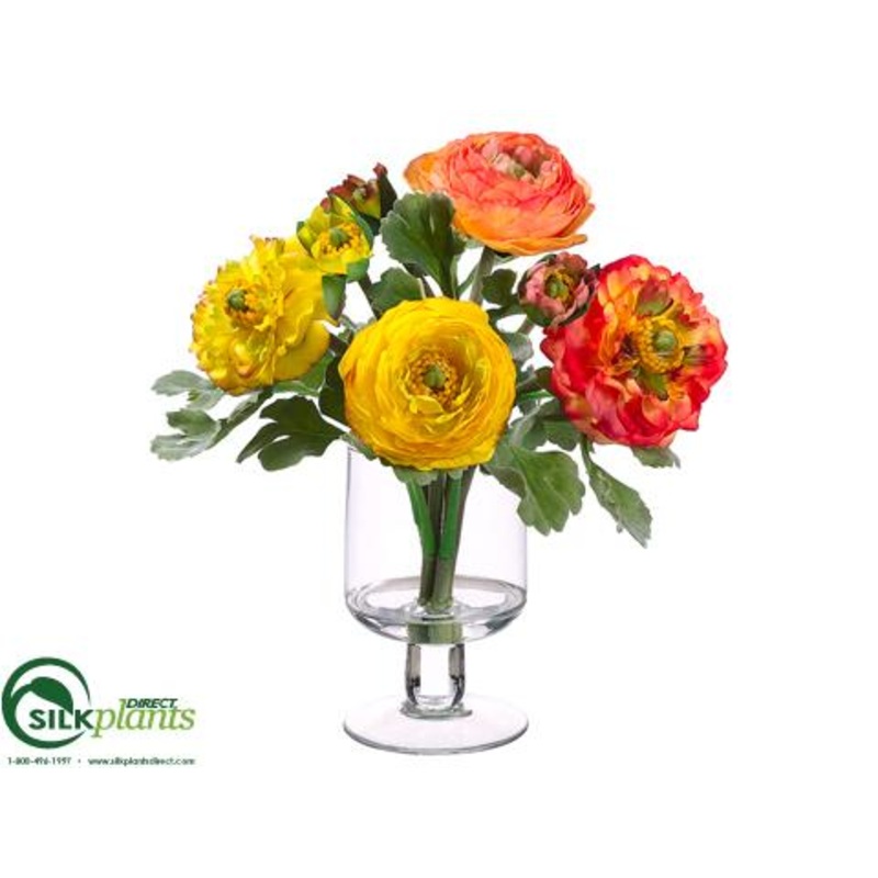 Silk Plants Direct Ranunculus – Orange Yellow – Pack of 4 Orange Yellow