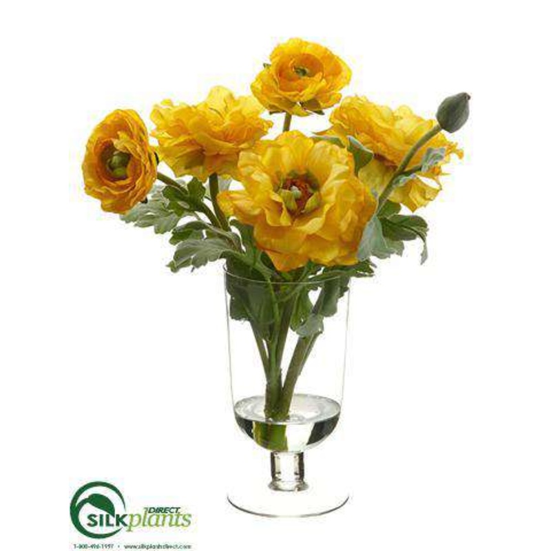 Silk Plants Direct Ranunculus – Yellow – Pack of 4 Yellow
