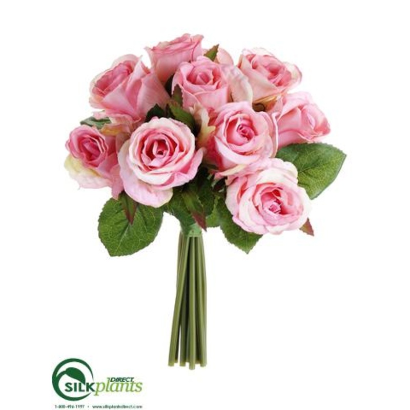 Silk Plants Direct Rose Bouquet – Pink – Pack of 12 Pink