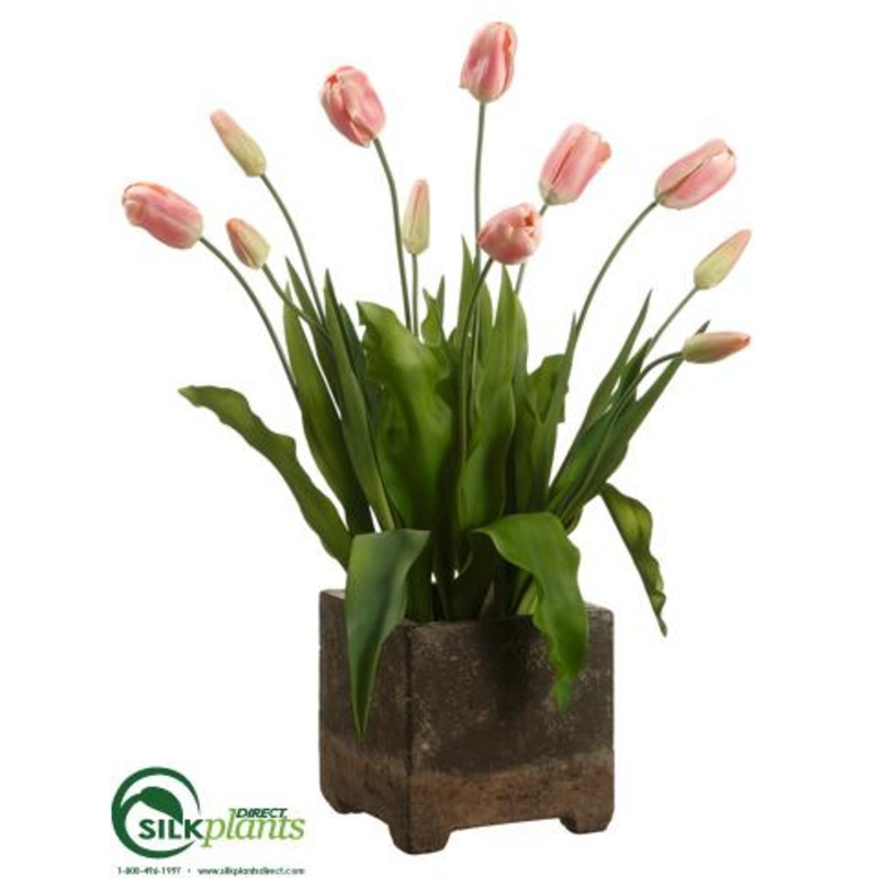 Silk Plants Direct Tulip – Pink Green – Pack of 1 Pink Green