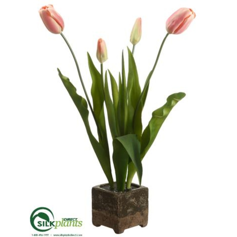 Silk Plants Direct Tulip – Pink Green – Pack of 2 Pink Green