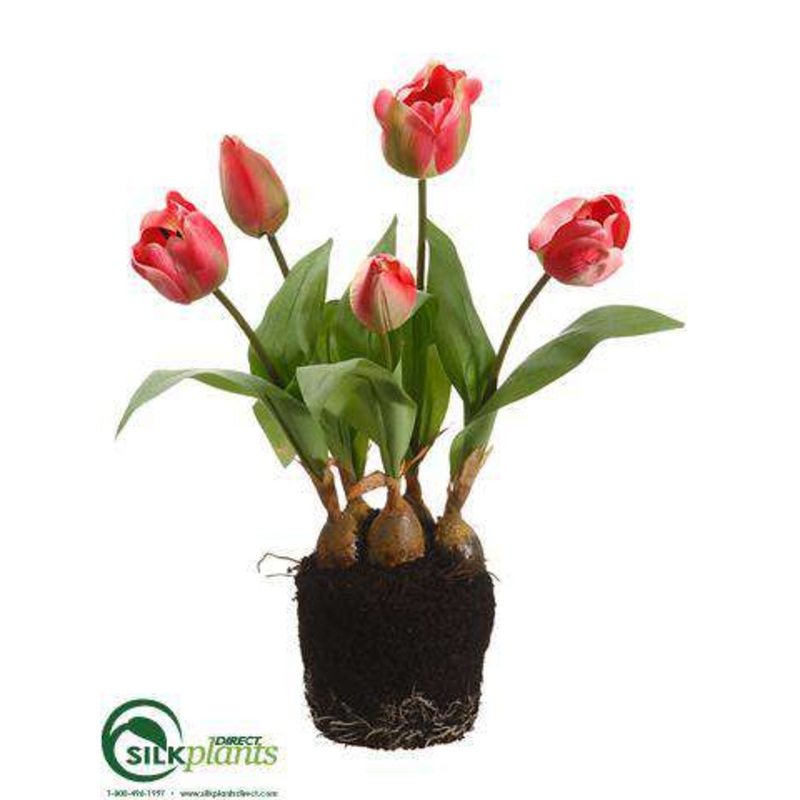 Silk Plants Direct Tulip – Pink Green – Pack of 6 Pink Green