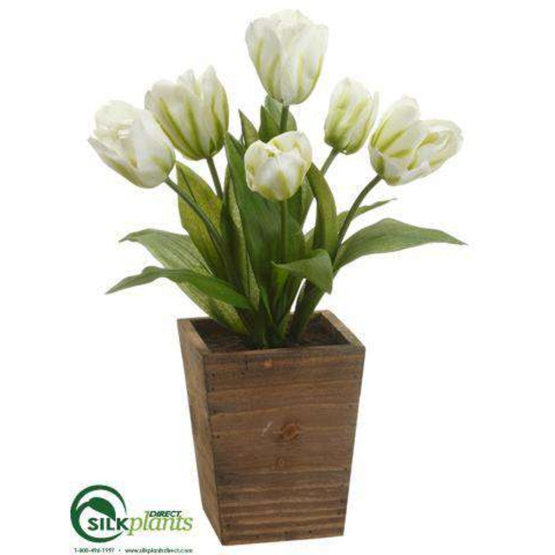 Silk Plants Direct Tulip – White Green – Pack of 4 White Green