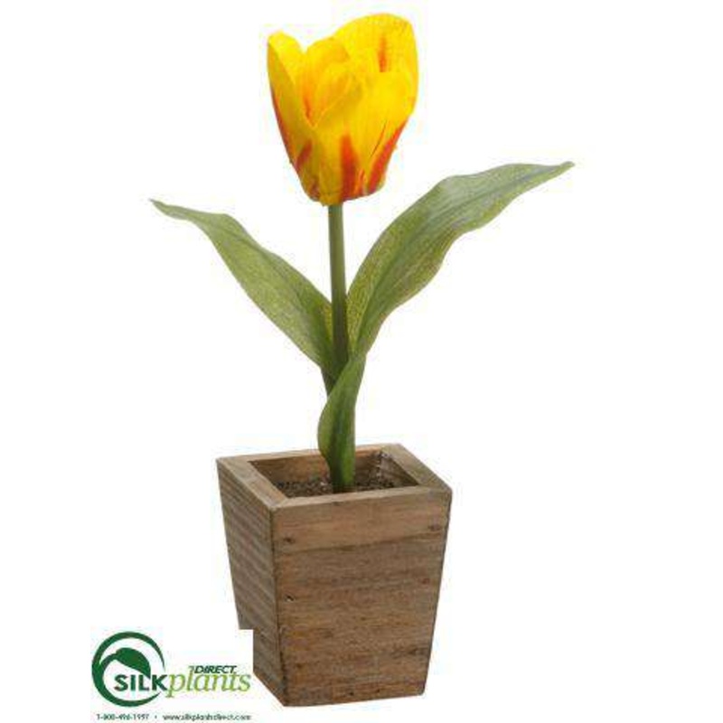 Silk Plants Direct Tulip – Yellow Flame – Pack of 12 Yellow Flame