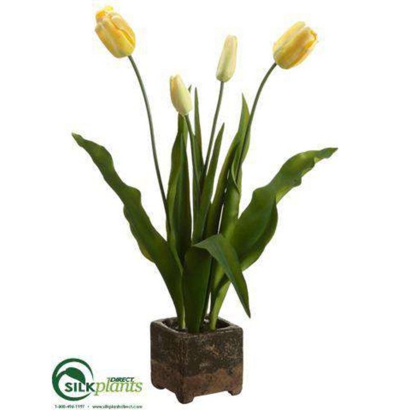 Silk Plants Direct Tulip – Yellow Green – Pack of 2 Yellow Green