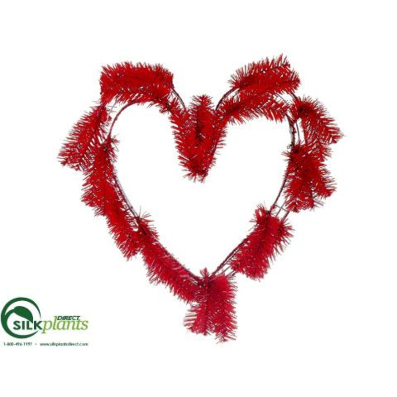 Silk Plants Direct Pine Heart Shape Wreath – Red – Pack of 12 Red