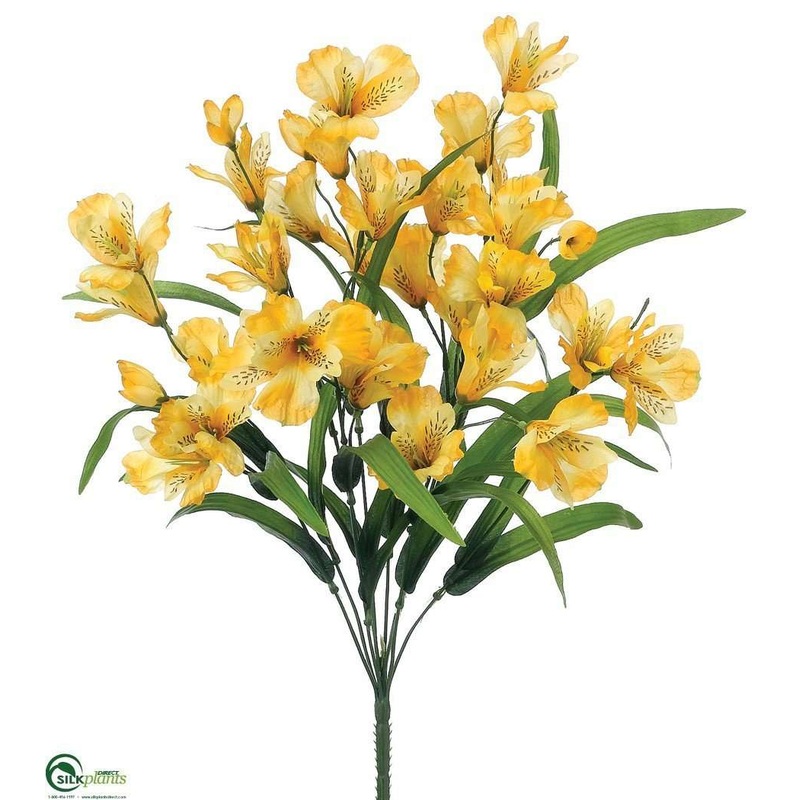Silk Plants Direct Alstroemeria Bush – Yellow – Pack of 12 Yellow