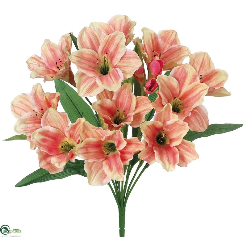 Silk Plants Direct Amaryllis Bush – Peach Coral – Pack of 12 Peach Coral