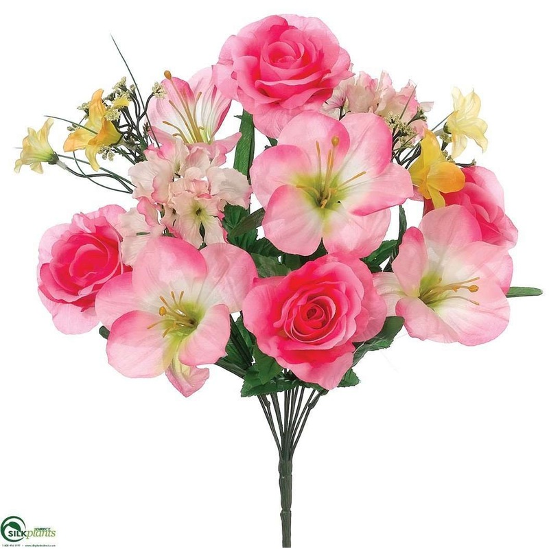Silk Plants Direct Amaryllis, Rose Bush – Pink Mixed – Pack of 12 Pink Mixed