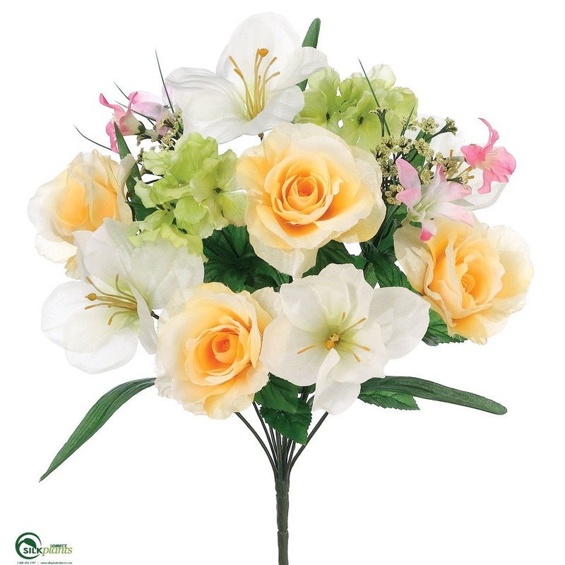 Silk Plants Direct Amaryllis, Rose Bush – Yellow Mixed – Pack of 12 Yellow Mixed
