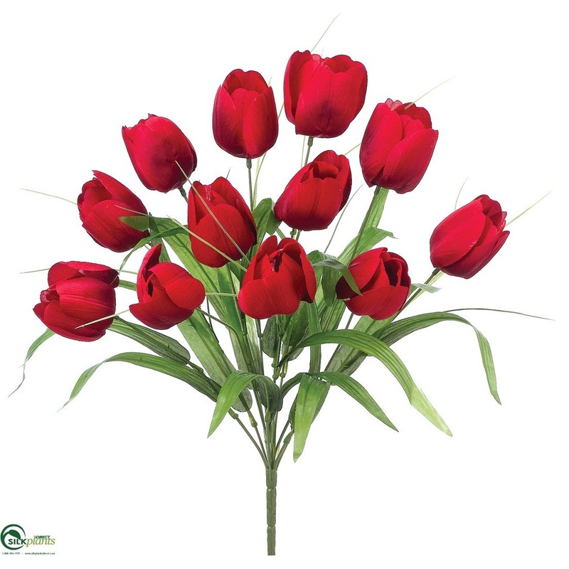 Silk Plants Direct Tulip Bush – Red – Pack of 12 Red