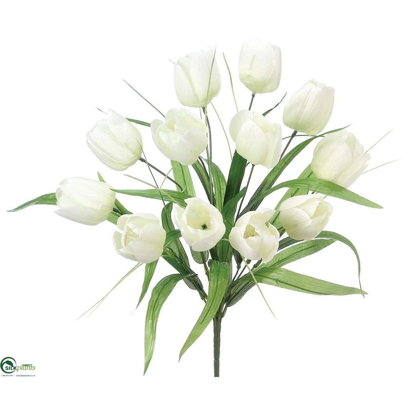 Silk Plants Direct Tulip Bush – White – Pack of 12 White