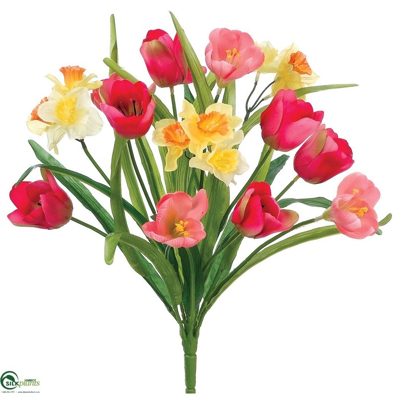 Silk Plants Direct Tulip, Daffodil Bush – Lilac Yellow – Pack of 12 Lilac Yellow