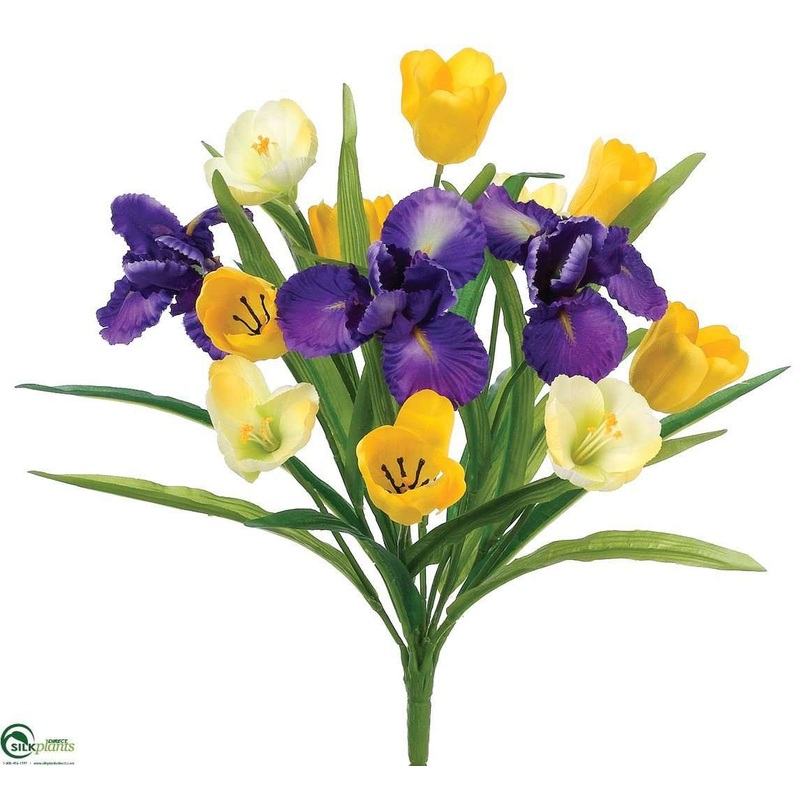 Silk Plants Direct Tulip, Iris Bush – Yellow Purple – Pack of 12 Yellow Purple