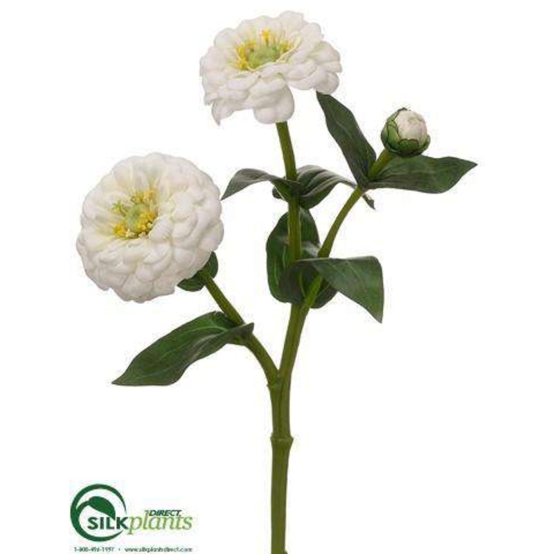 Silk Plants Direct Zinnia Spray – White – Pack of 24 White
