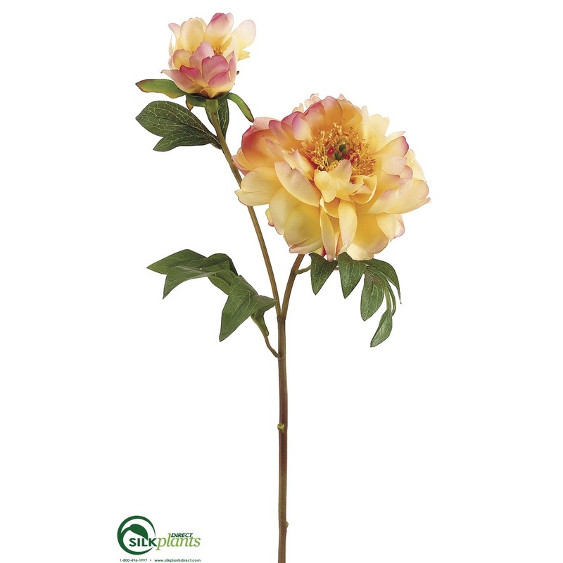 Silk Plants Direct Vintage Peony Spray – Yellow Light – Pack of 12 Yellow Light