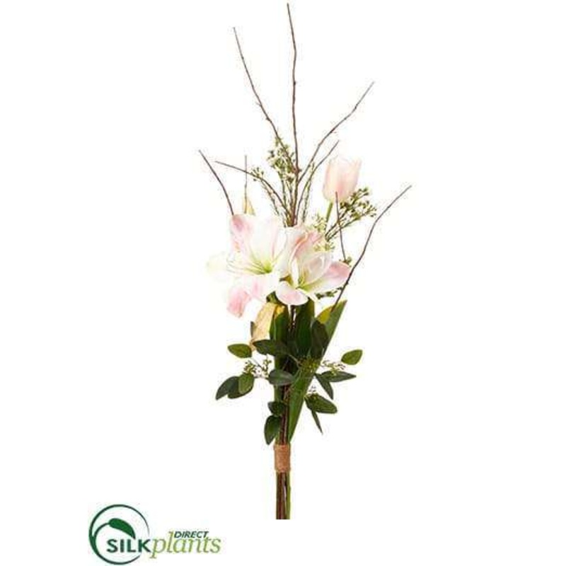 Silk Plants Direct Amaryllis, Tulip, Lilac Drop – White Pink – Pack of 6 White Pink