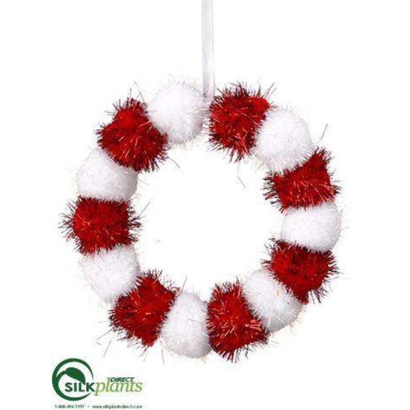 Silk Plants Direct Wreath Ornament – Red White – Pack of 12