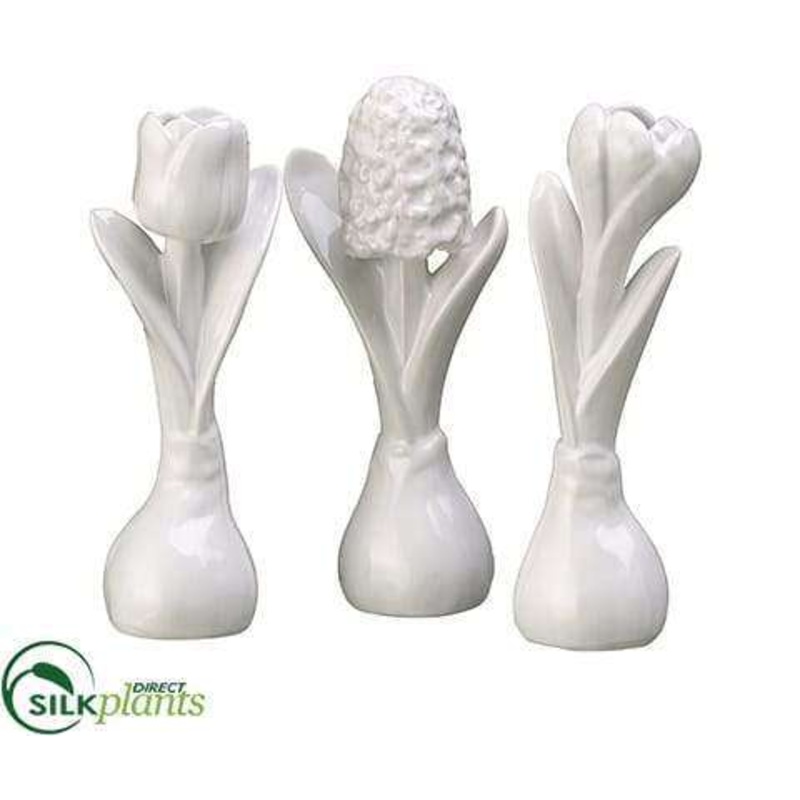 Silk Plants Direct Tulip, Crocus, Hyacinth – White – Pack of 4 White