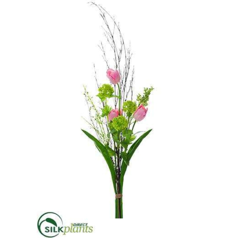 Silk Plants Direct Tulip, Snowball, Twig Bundle – Pink Green – Pack of 4