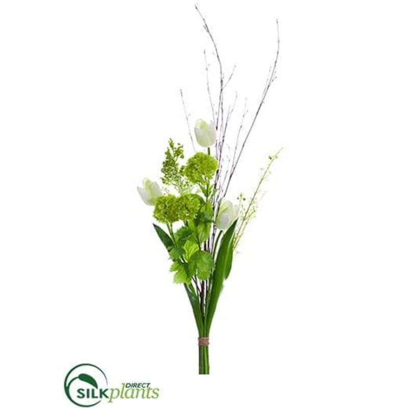 Silk Plants Direct Tulip, Snowball, Twig Bundle – White Green – Pack of 4