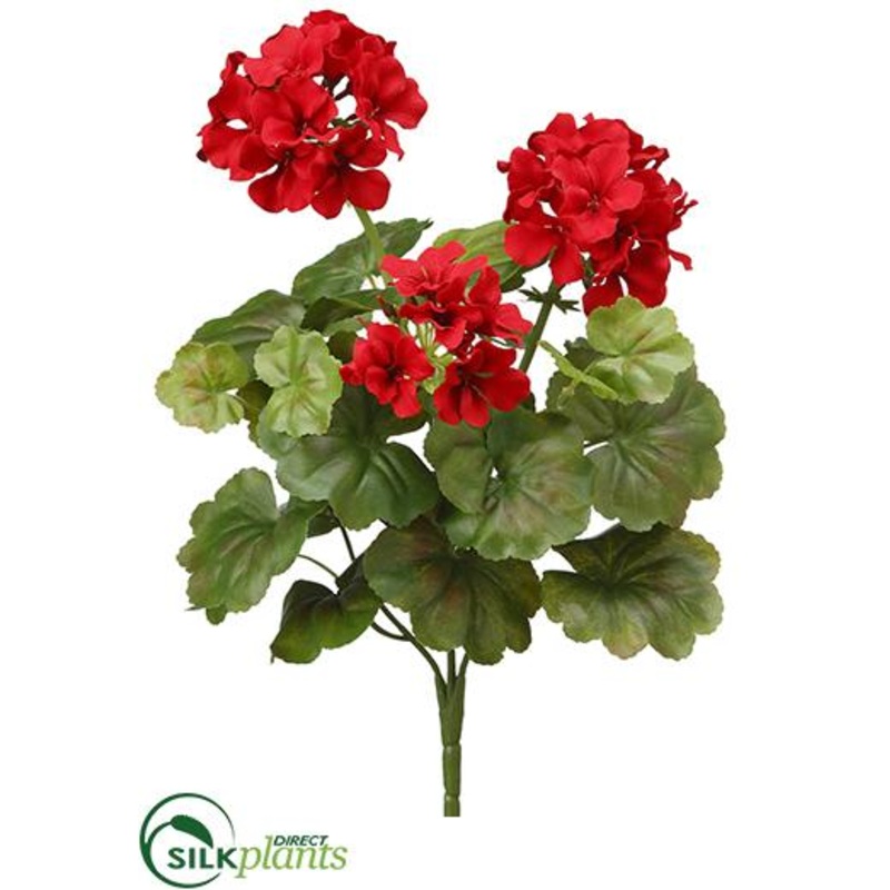 Silk Plants Direct Water-Resistant Geranium Bush – Red – Pack of 12 Red