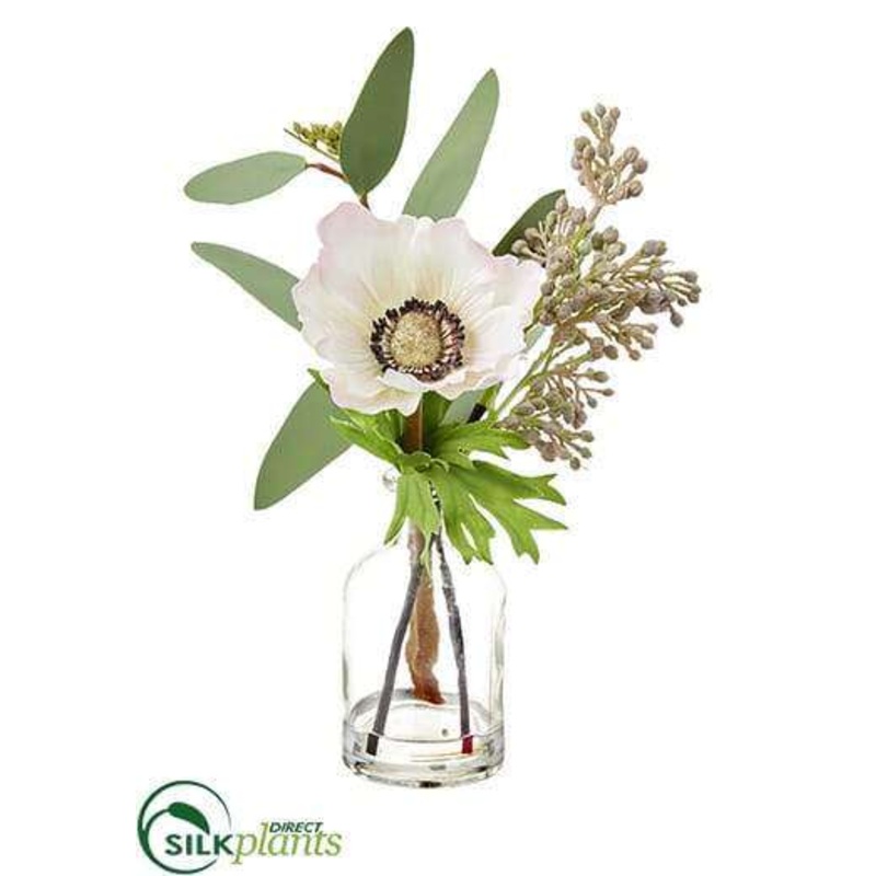 Silk Plants Direct Anemone, Eucalyptus Arrangement – Pink Soft – Pack of 12 Pink Soft