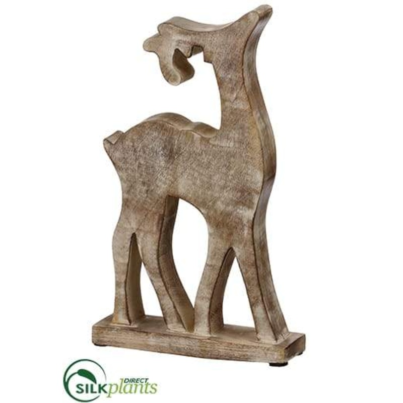 Silk Plants Direct Wood Reindeer – Beige – Pack of 2 Beige