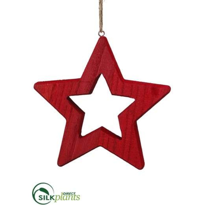 Silk Plants Direct Wood Star Ornament – Red – Pack of 20 Red