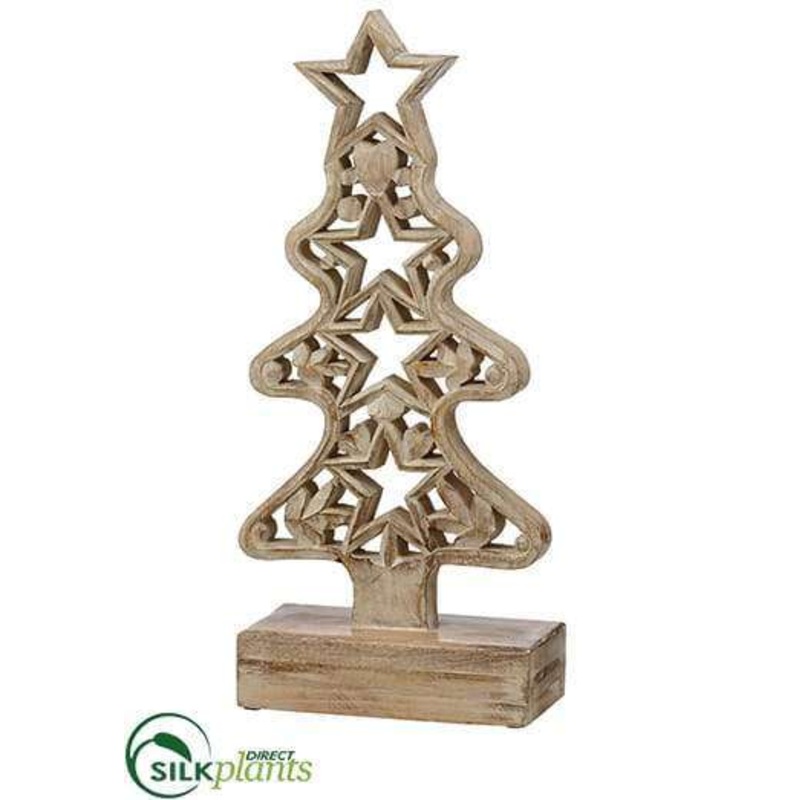 Silk Plants Direct Wood Christmas Tree – Beige – Pack of 2 Beige