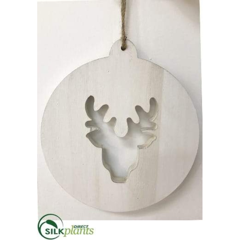 Silk Plants Direct Wood Reindeer Ornament – White – Pack of 20 White