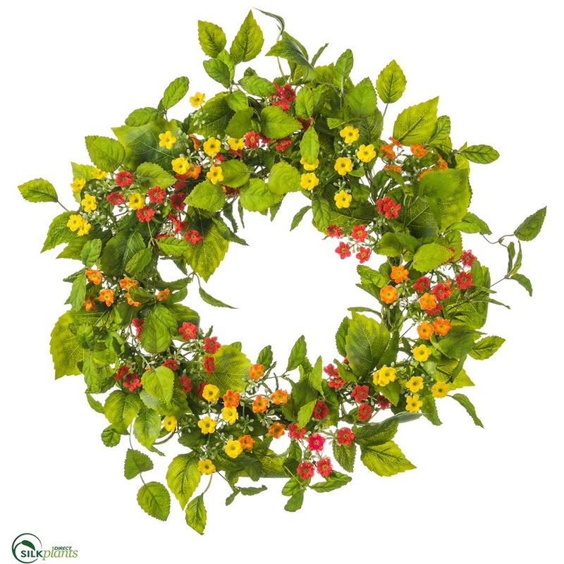 Silk Plants Direct Wildflower Wreath – Orange Red – Pack of 2 Orange Red