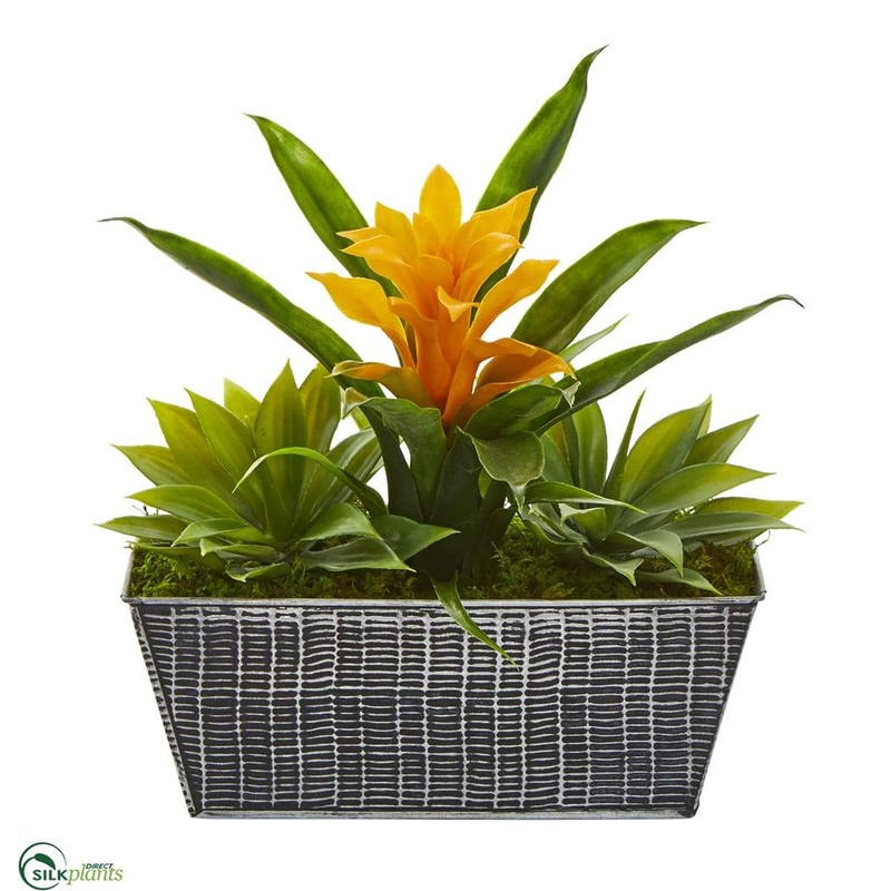 Silk Plants Direct Bromeliad and Agave Artificial Plant – Yellow – Pack of 1 Yellow