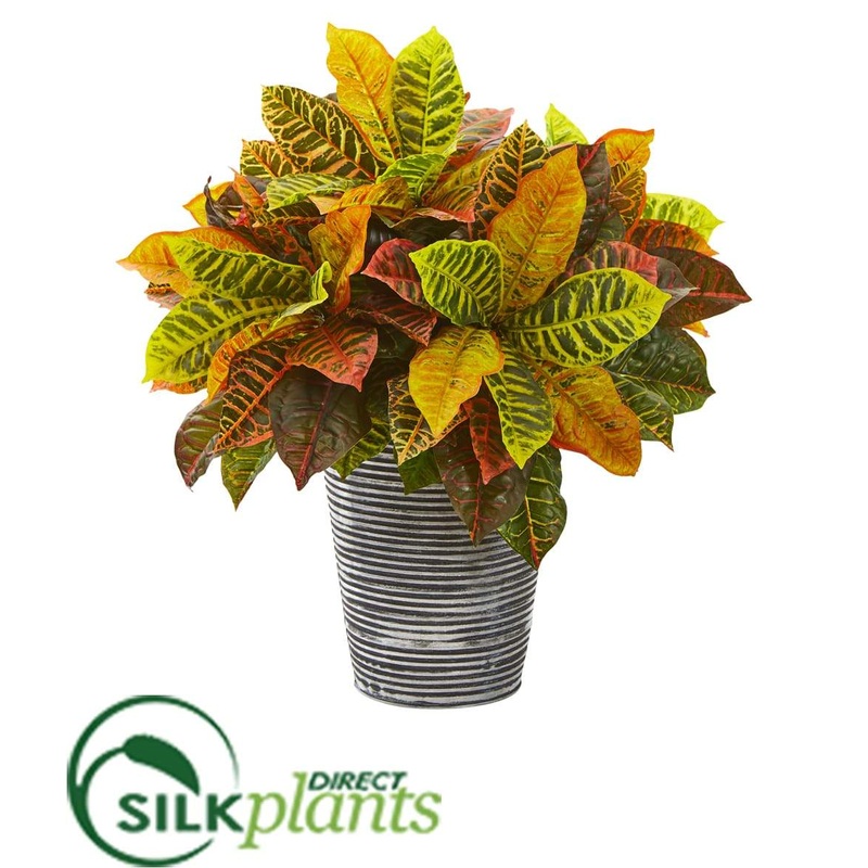 Silk Plants Direct Garden Croton Artificial Plant in Planter with Black Pattern – Pack of 1 Default Title